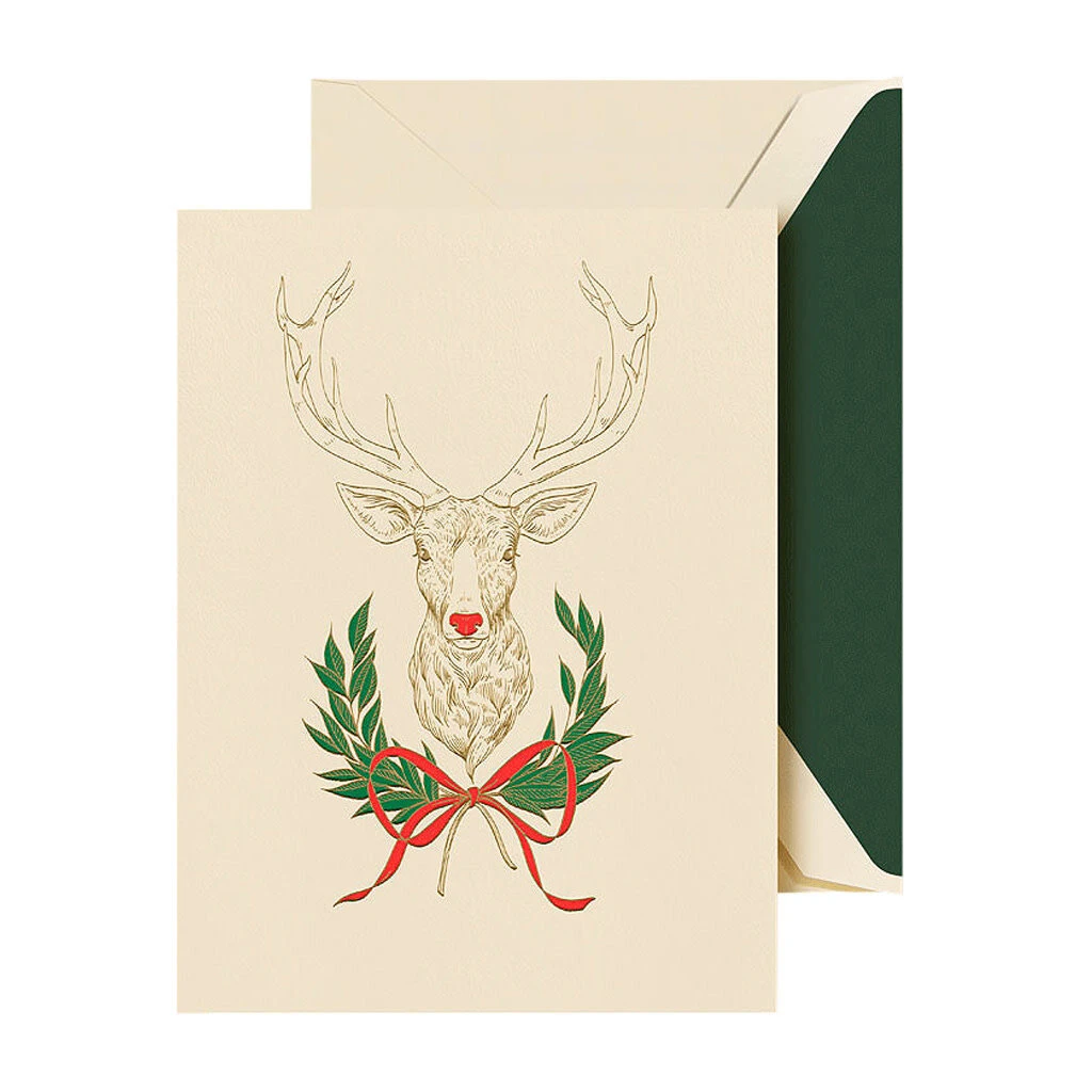 Crane Decorated Reindeer Engraved Card Set Of 10 1 Crane Decorated Reindeer Engraved Card Set Of 10