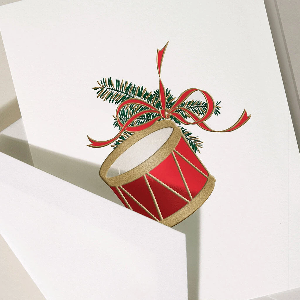 Crane Drum Ornament Engraved Cards Box Of 10 2 Crane Drum Ornament Engraved Cards Box Of 10 - Image 2