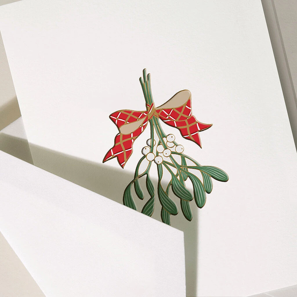 Crane Mistletoe Bough Engraved Card Set Of 10 2 Crane Mistletoe Bough Engraved Card Set Of 10 - Image 2