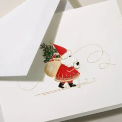 Crane Skiing Santa Engraved Card Set Of 10 -Stationery Shop crane skiing santa engraved card set of 10 1