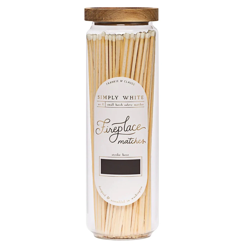 Simply White Fireplace Match Jar 1 Simply White Fireplace Match Jar