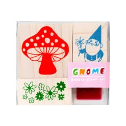 Gnome & Mushroom Rubber Stamp Kit With Neon Ink Pad